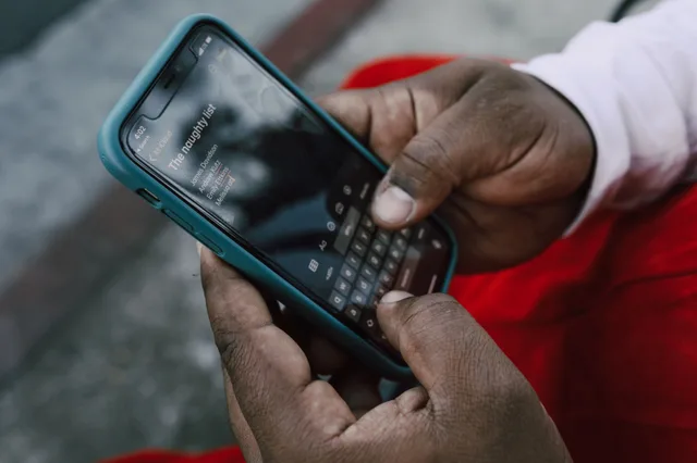 A person typing on a smartphone displaying a list titled 'The naughty list'. Email segmentation examples: eight patterns, each a decision plus a rule