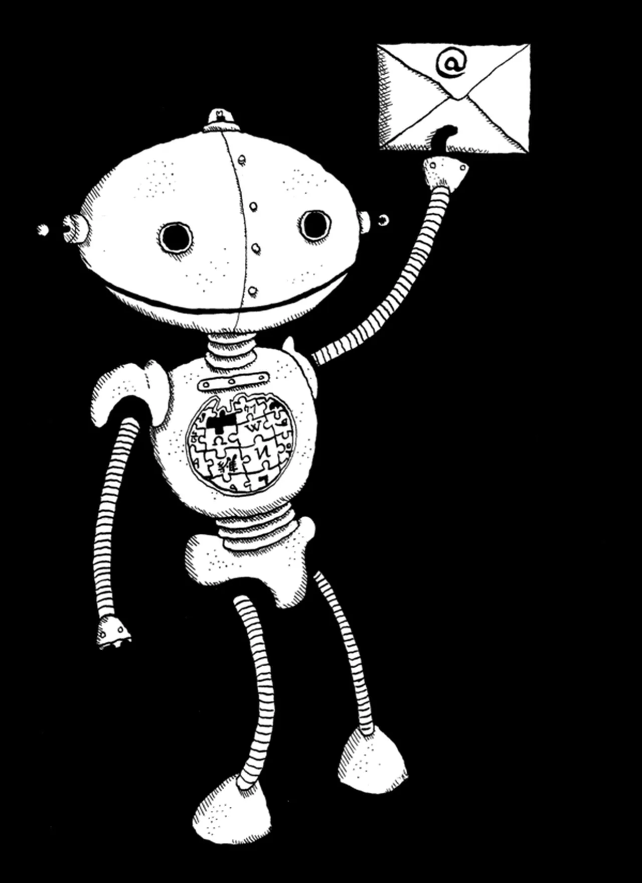 An illustrated robot holding a large email envelope.