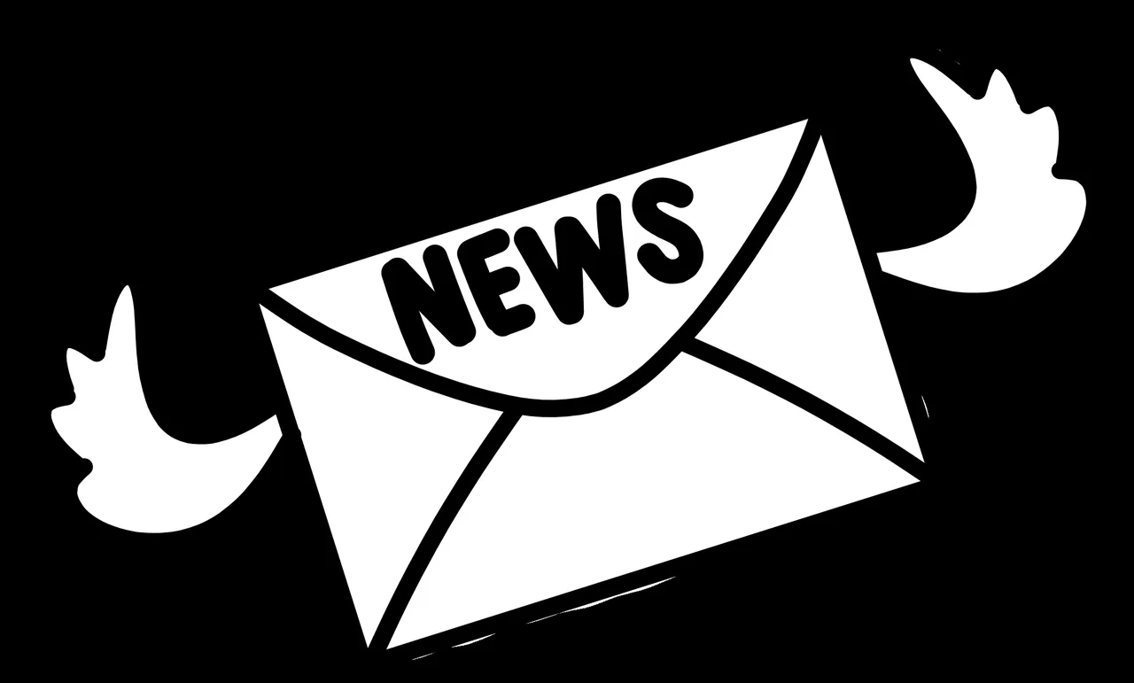 A black newsletter icon showing a page with an envelope and text lines.